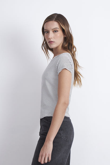 Polera Rayas Horizontales Cuello Bote Blanco