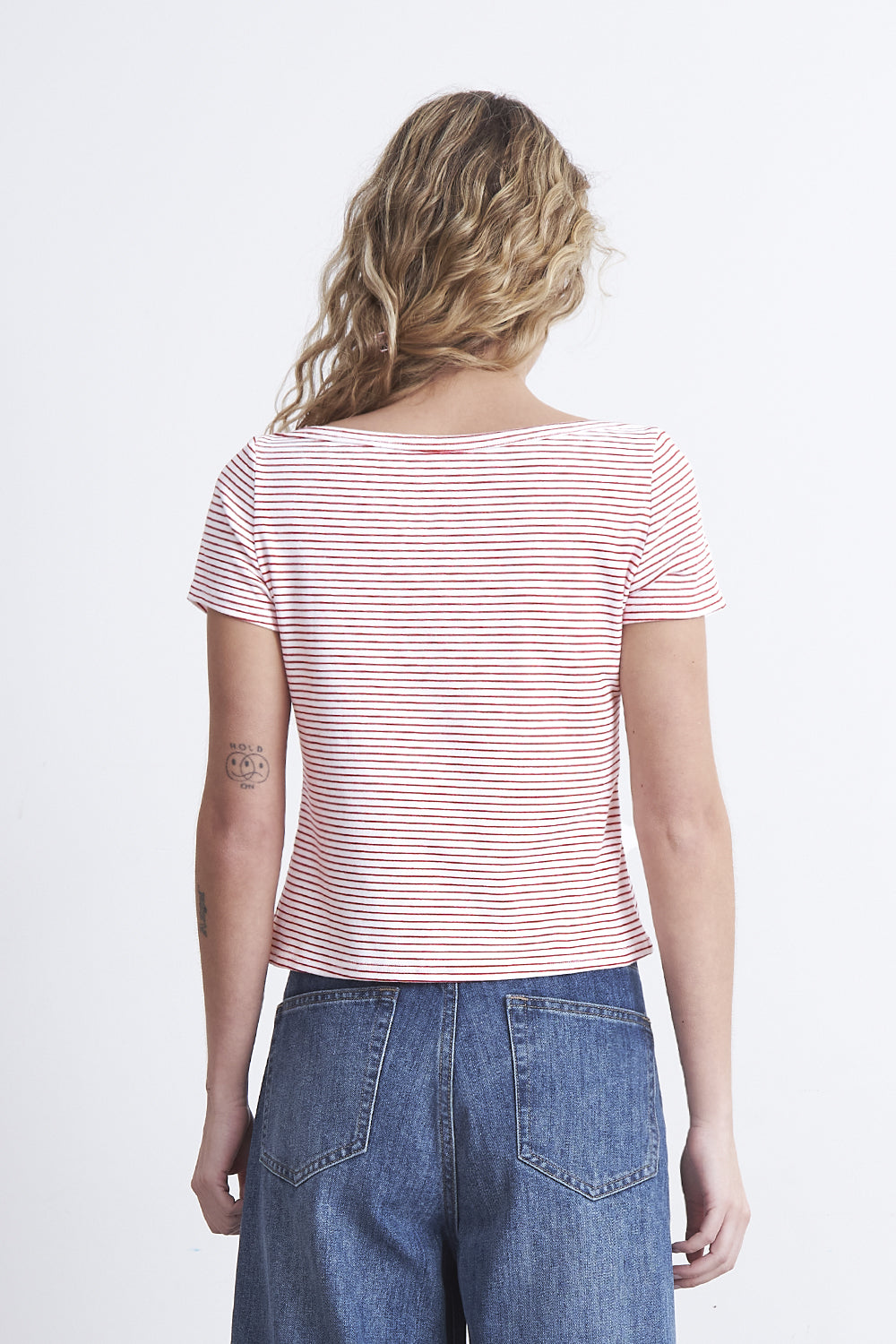 Polera Rayas Horizontales Cuello Bote Rojo