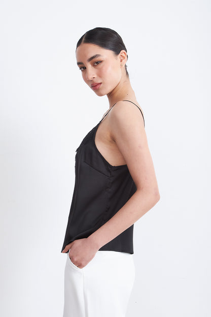 Blusa Lencera Tipo Satin Negro