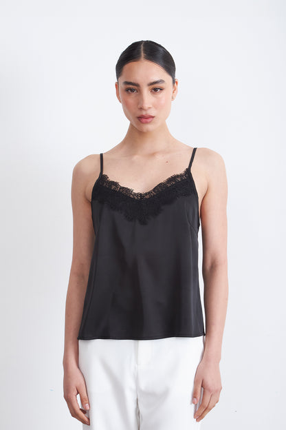 Blusa Lencera Tipo Satin Negro