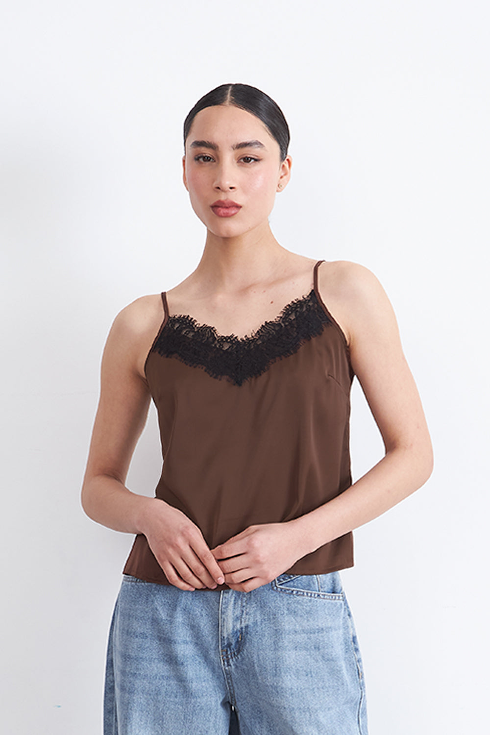 Blusa Lencera Tipo Satin Café