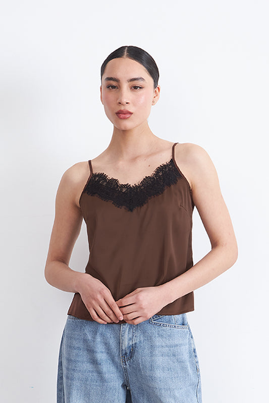 Blusa Lencera Tipo Satin Café