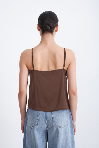 Blusa Lencera Tipo Satin Café