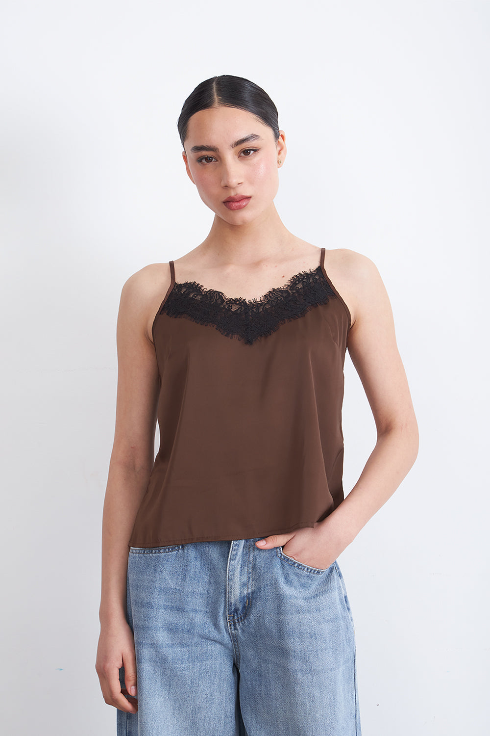 Blusa Lencera Tipo Satin Café