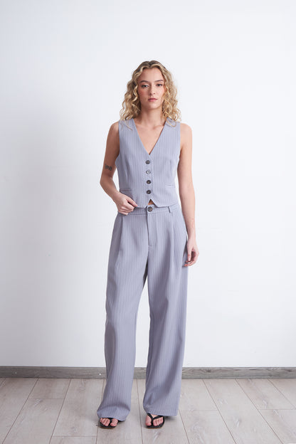 Pantalón Recto Raya Diplomática Gris