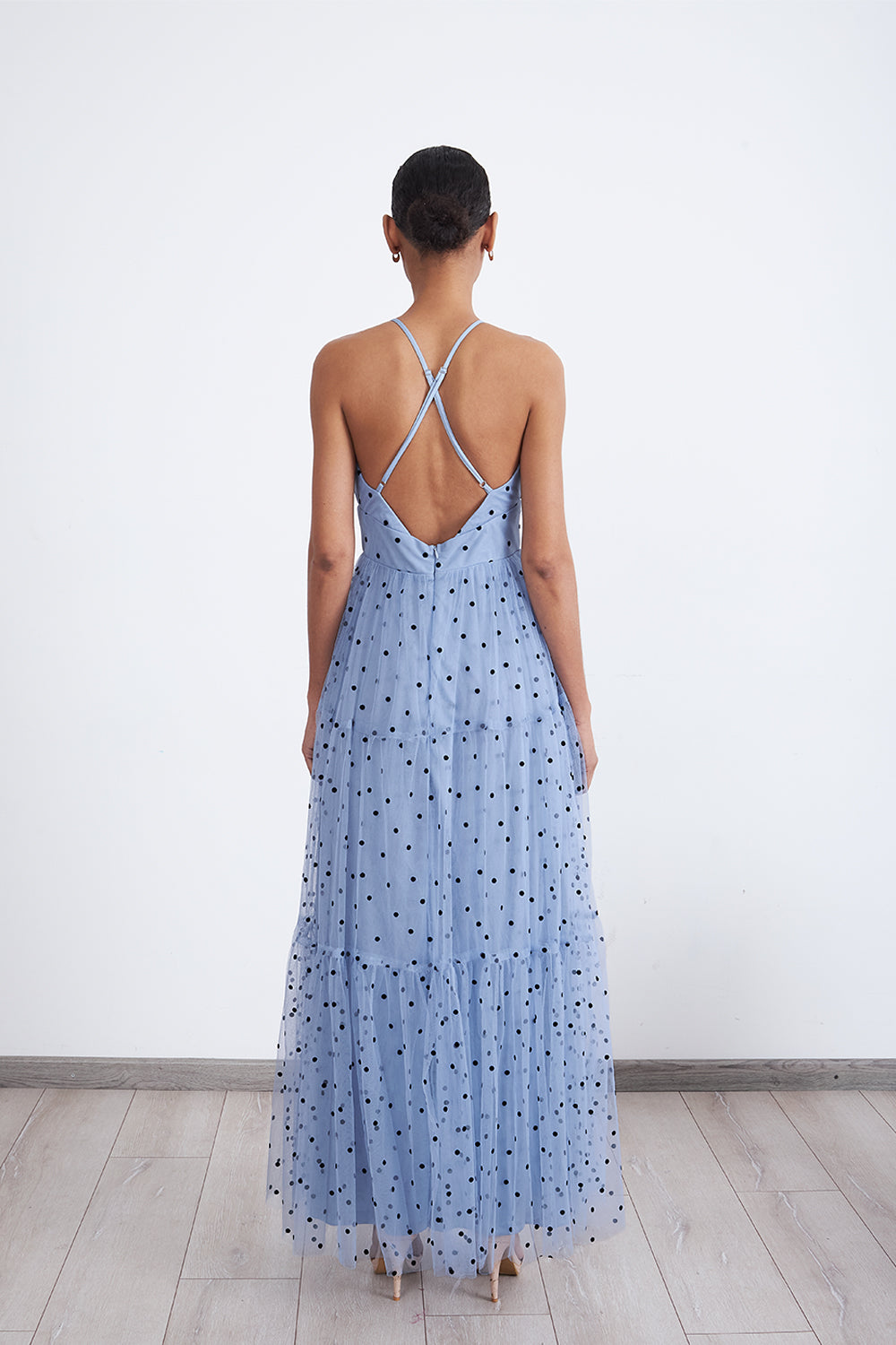 Maxi Vestido de Puntos Tul Celeste