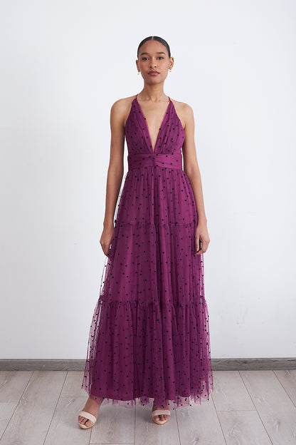 Maxi Vestido de Puntos Tul Morado