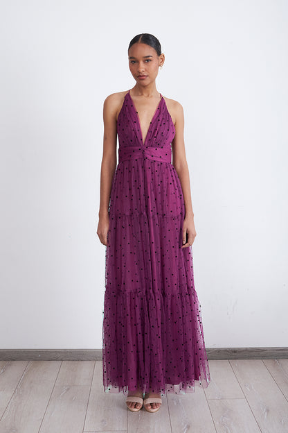 Maxi Vestido de Puntos Tul Morado