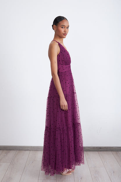 Maxi Vestido de Puntos Tul Morado