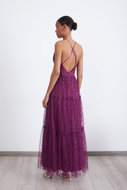 Maxi Vestido de Puntos Tul Morado