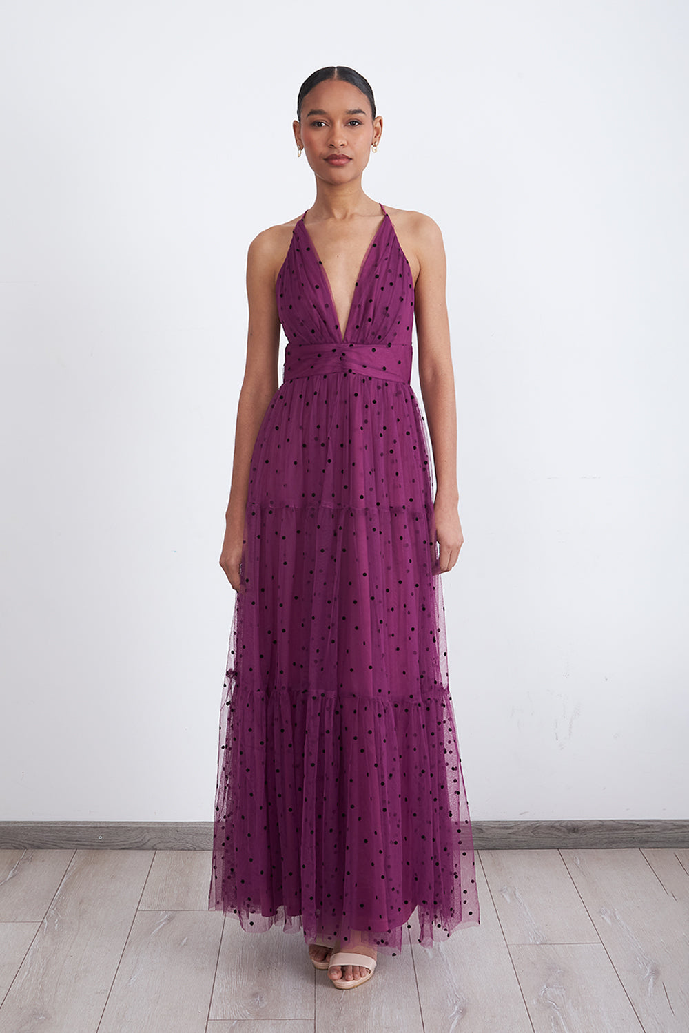 Maxi Vestido de Puntos Tul Morado