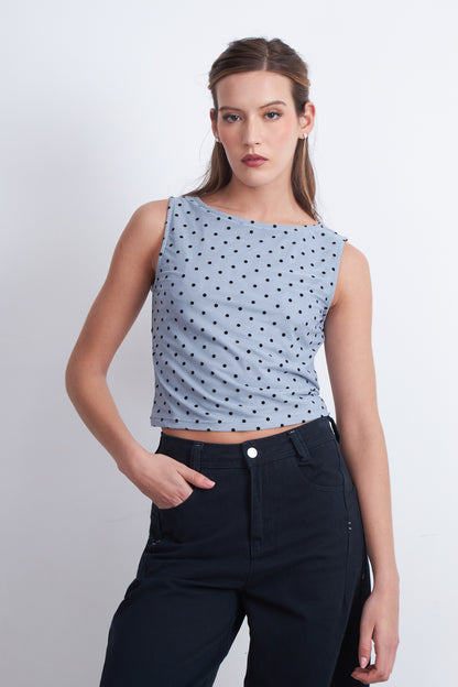 Top Malla Lunares Celeste
