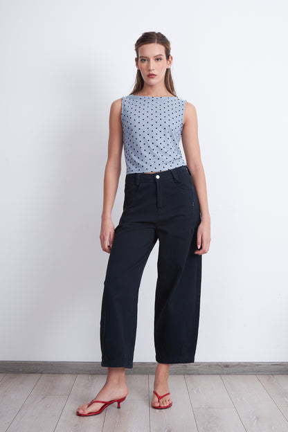 Top Malla Lunares Celeste