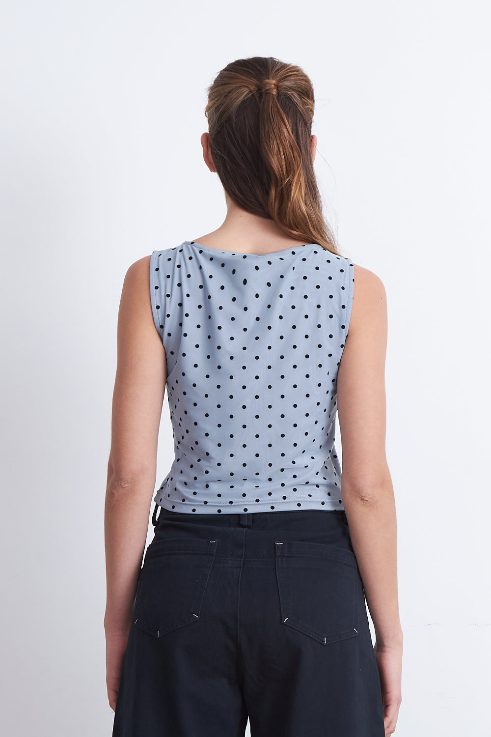 Top Malla Lunares Celeste
