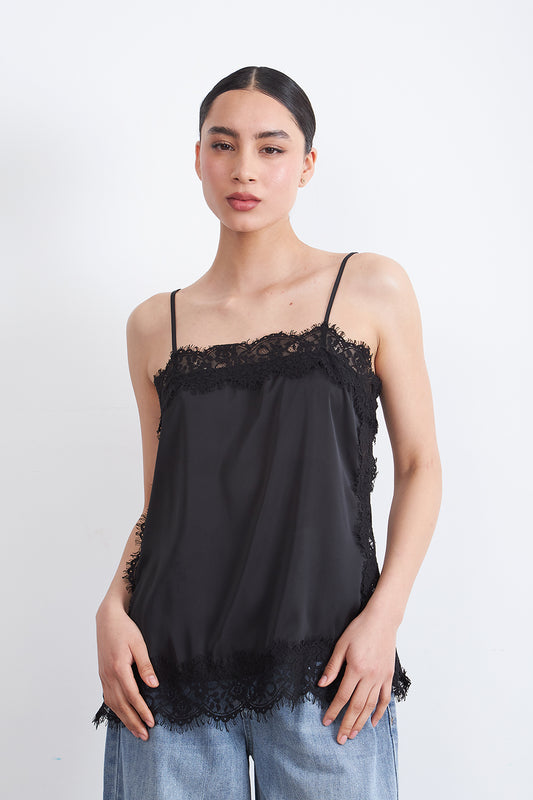 Blusa Encaje y Aberturas Laterales Negro