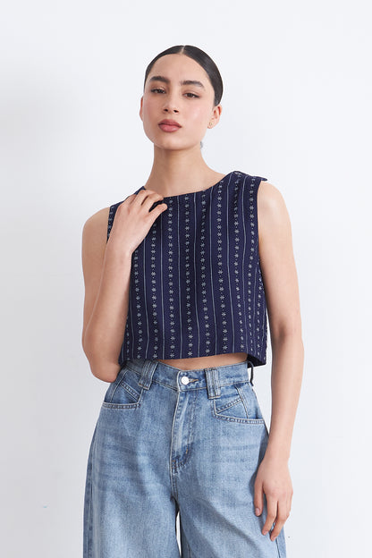 Top / Blusa Patrón Floral Azul Marino