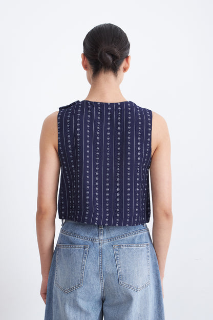 Top / Blusa Patrón Floral Azul Marino
