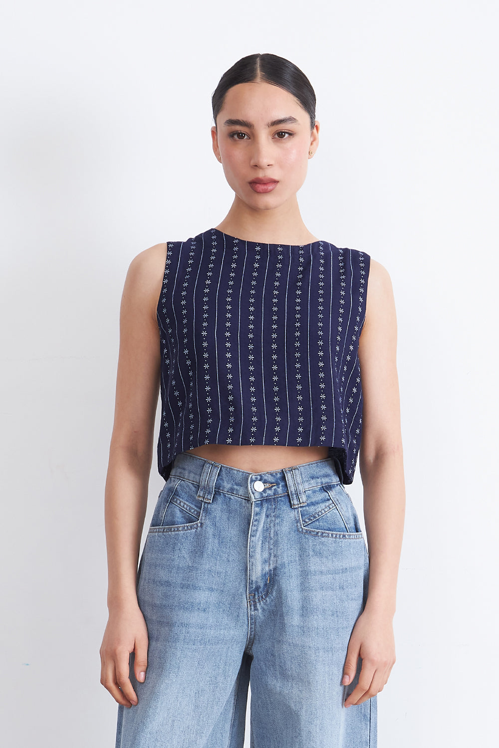 Top / Blusa Patrón Floral Azul Marino
