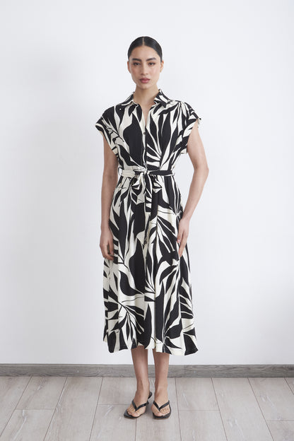 Vestido Cuello Camisero Cinturón Negro