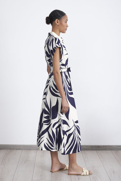 Vestido Cuello Camisero Cinturón Azul Marino