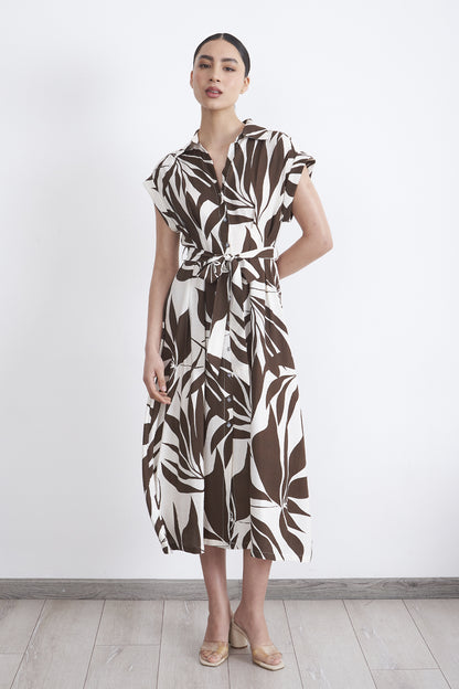 Vestido Cuello Camisero Cinturón Café