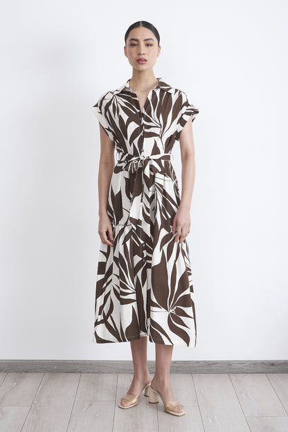 Vestido Cuello Camisero Cinturón Café