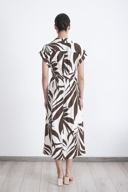 Vestido Cuello Camisero Cinturón Café