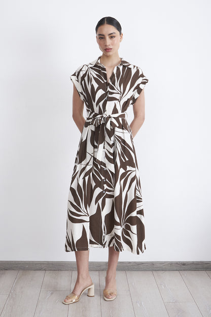Vestido Cuello Camisero Cinturón Café