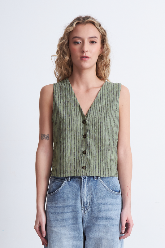 Gilet Líneas Verticales Tipo Crepé Oliva