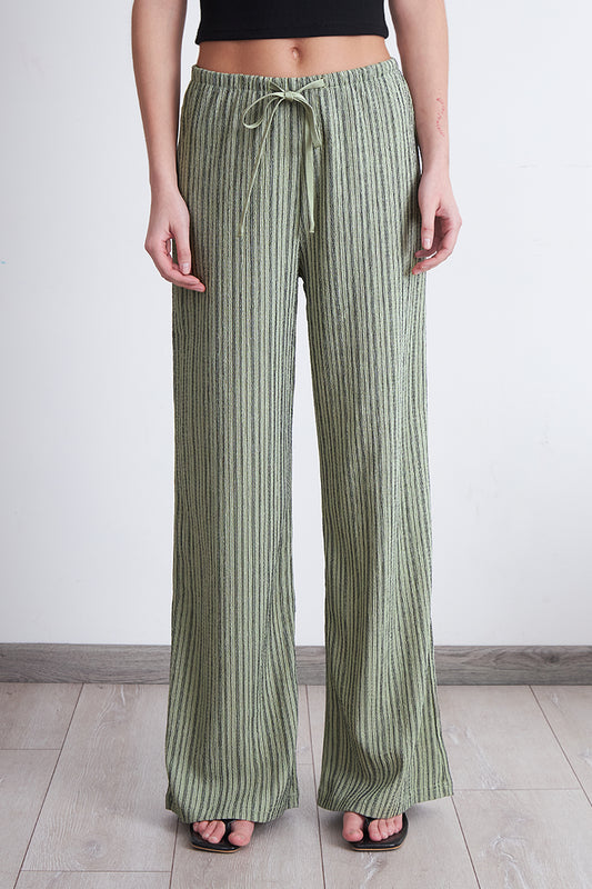 Pantalón Tipo Crepe Rayas Oliva