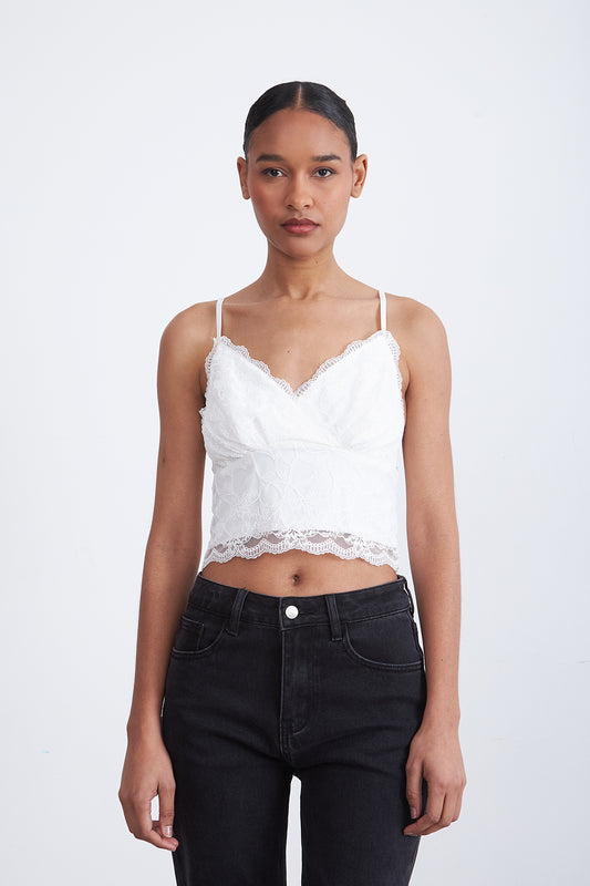 Top Encaje Floral Blanco