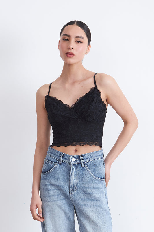 Top Encaje Floral Negro