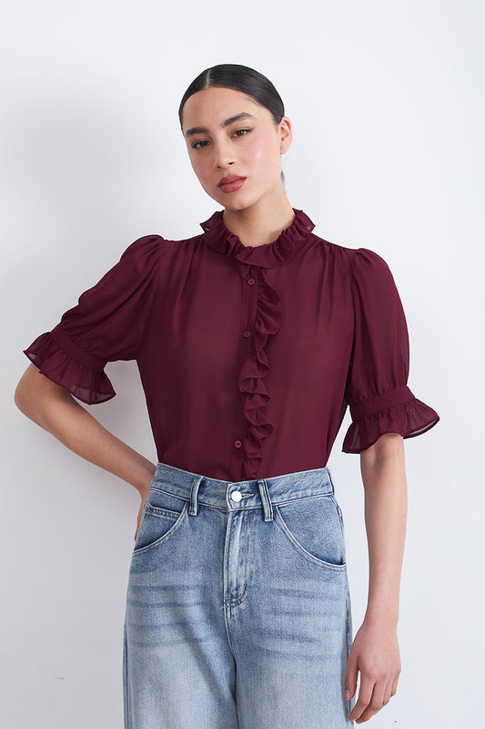 Blusa Vuelos Frontales Burdeo