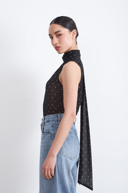 Blusa Puntos Corbatín Negro