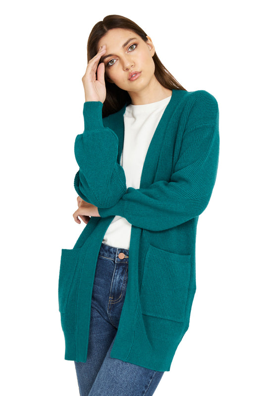 Cárdigan Bolsillos Verde Petróleo