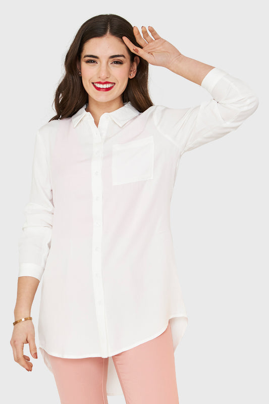 Camisa Larga Bolsillo Blanco
