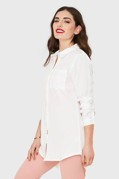 Camisa Larga Bolsillo Blanco