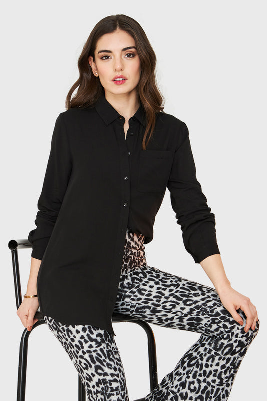 Camisa Larga Bolsillo Negro