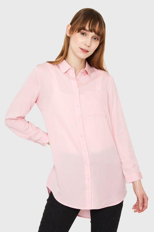 Camisa Larga Bolsillo Rosado