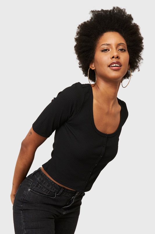 Crop Top Botones Negro