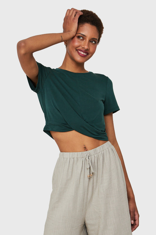 Polera Crop Nudo Verde Petróleo