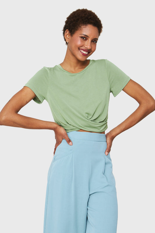 Polera Crop Nudo Verde Oliva