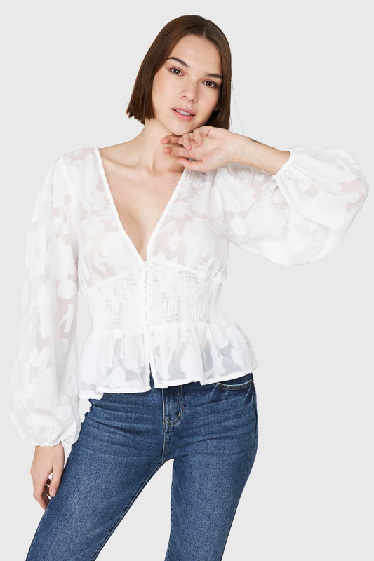 Blusa Transparente Flores Blanco