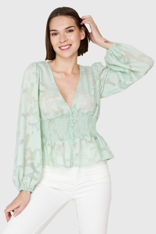 Blusa Transparente Flores Menta