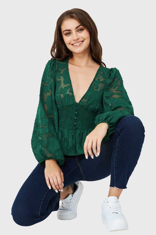 Blusa Transparente Flores Verde