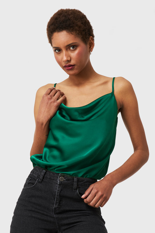 Body Escote Drapeado Verde Oscuro