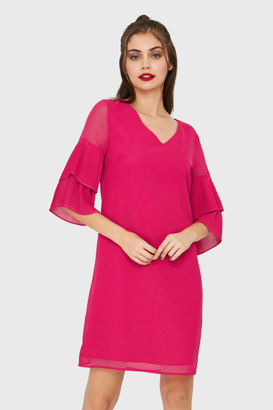 Vestido Manga Plisada Fucsia