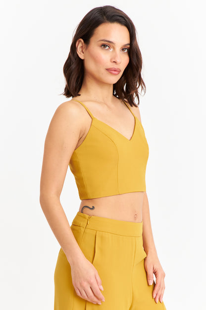 Crop Top Espalda Elasticada Mostaza