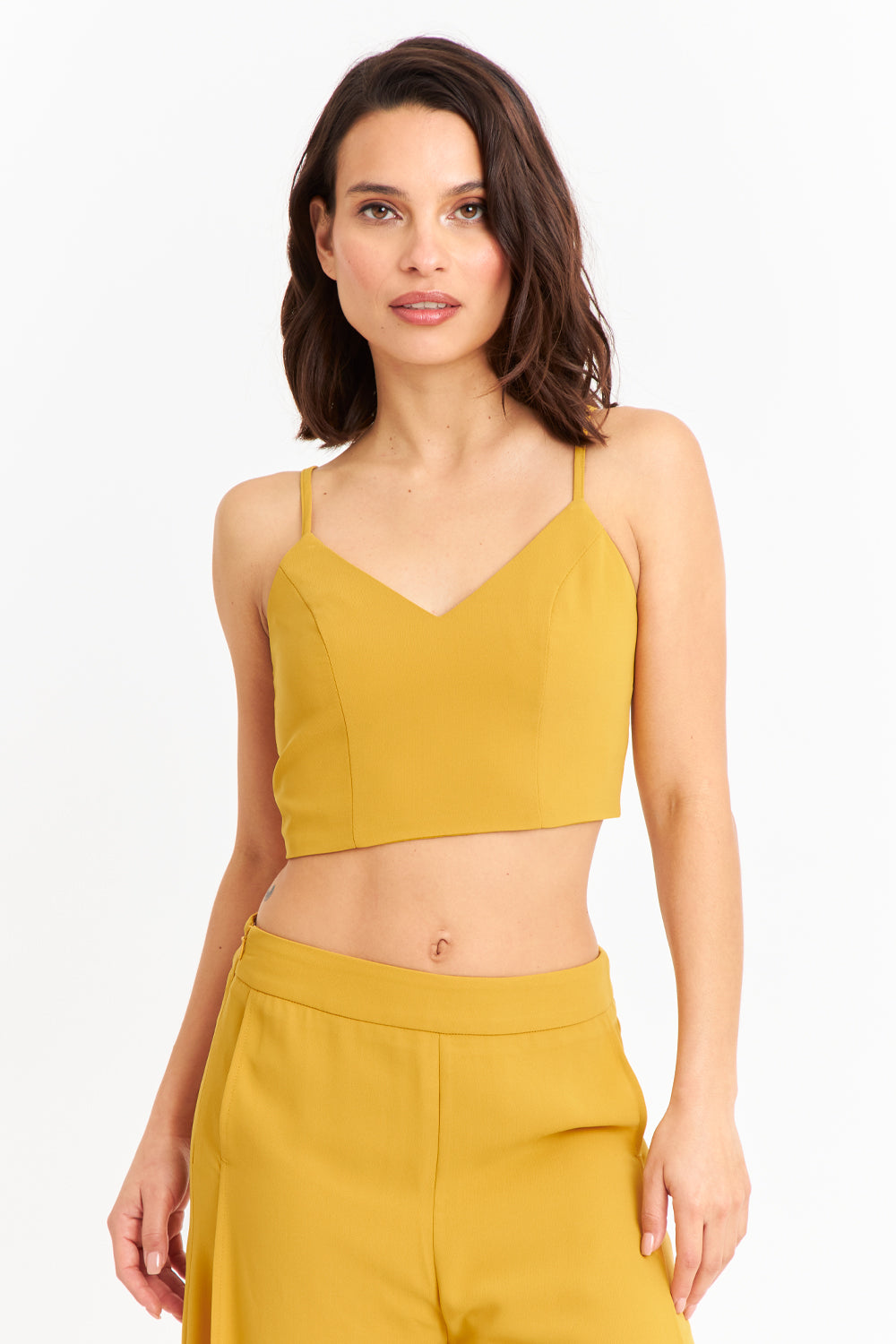 Crop Top Espalda Elasticada Mostaza