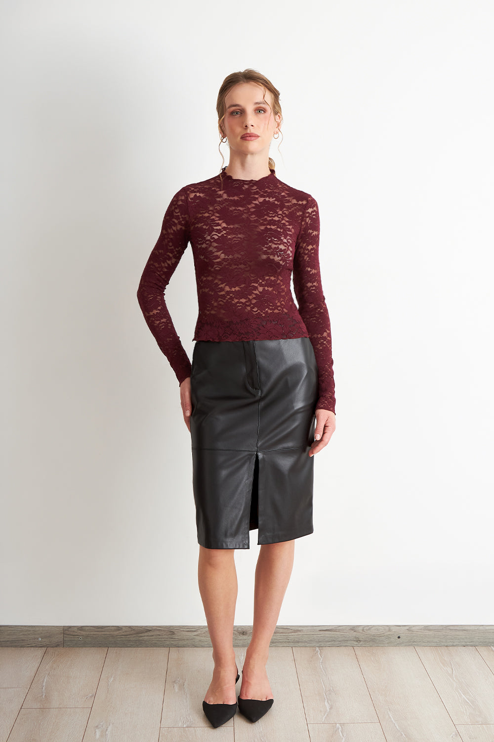 Falda Midi Ecocuero Negro